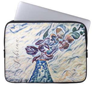 Funda Para Portátil Ilustracion De La Vasa Floral Texturada De Firma C