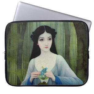 Funda Para Portátil Ilustracion de lavado de tinta de bella mujer en l