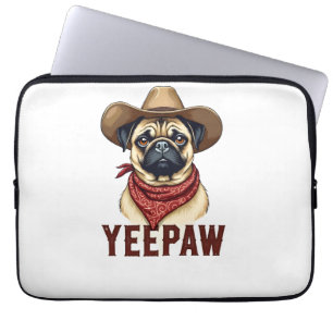 Funda Para Portátil Ilustración de perro occidental YeePaw Pug vaquero