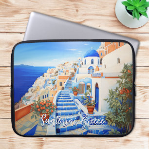 Funda Para Portátil Ilustracion de Santorini   Arte de viajes