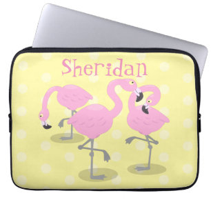 Funda Para Portátil Ilustracion de trío de flamingo rosado