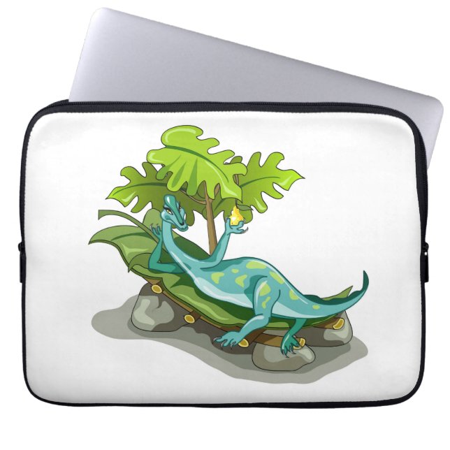 Funda Para Portátil Ilustracion De Un Atardecer Iguanodon. (Frente)