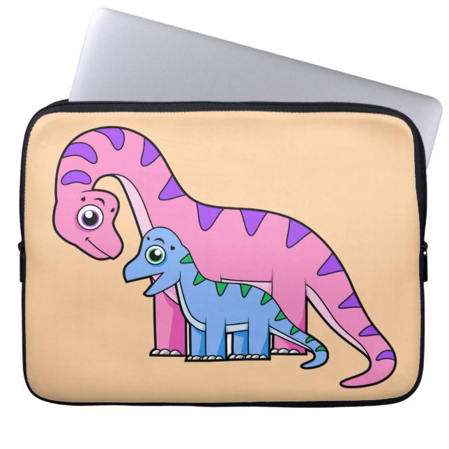 Funda Para Portátil Ilustracion De Un Brachiosaurio Madre E Hijo. (Frente)