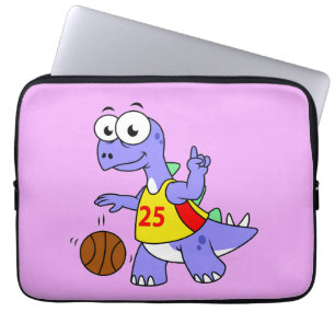 Funda Para Portátil Ilustracion De Un Estegosaurio Jugando Baloncesto.