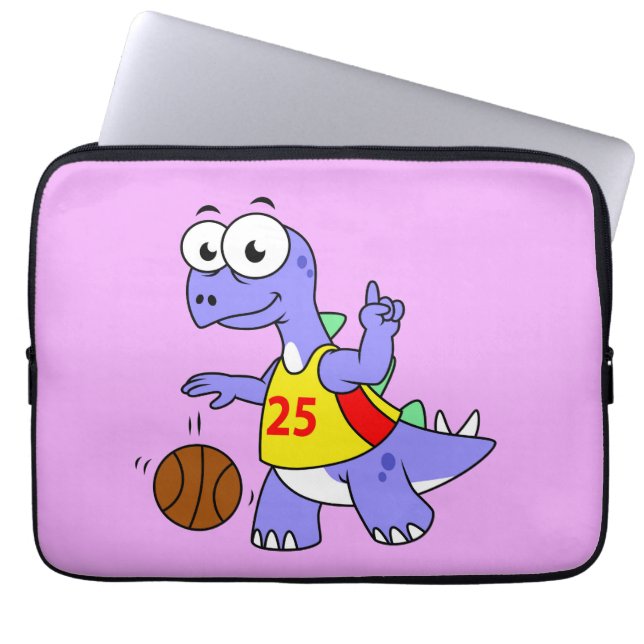 Funda Para Portátil Ilustracion De Un Estegosaurio Jugando Baloncesto. (Frente)