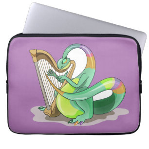 Funda Para Portátil Ilustracion De Un Plateosaurio Que Juega El Arpa.