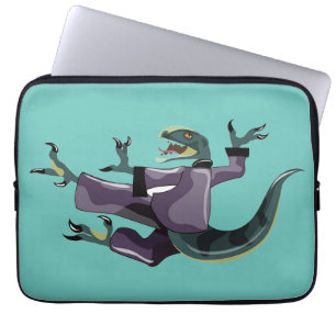 Funda Para Portátil Ilustracion De Un Raptor Que Realiza Karate.