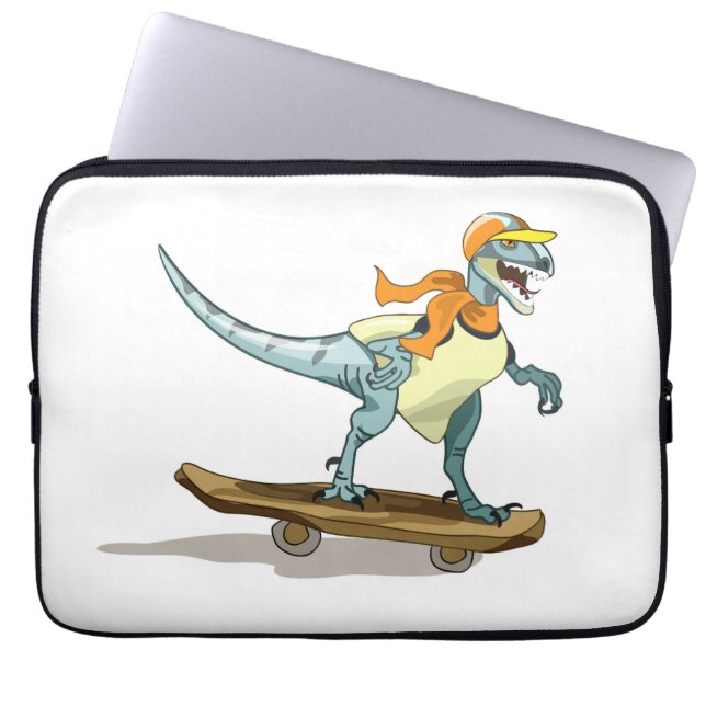 Funda Para Portátil Ilustracion De Un Skateboarding Raptor. (Frente)
