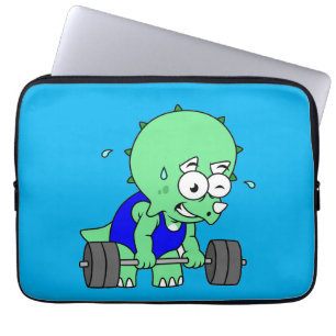 Funda Para Portátil Ilustracion De Un Triceratops Levantando Pesos.