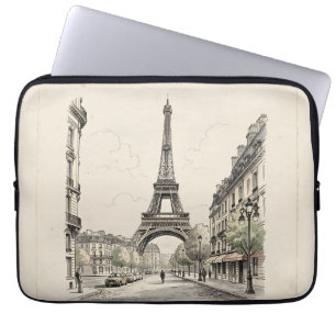 Funda Para Portátil Ilustración de viaje antigua y vintage de París