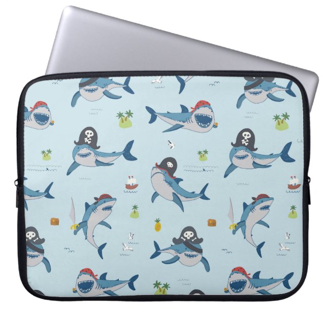 Funda Para Portátil Ilustracion del perro del tiburón pirata (Frente)