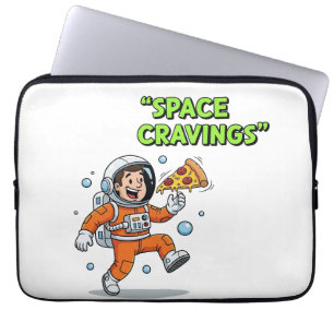 Funda Para Portátil Ilustración divertida de astronauta comiendo pizza