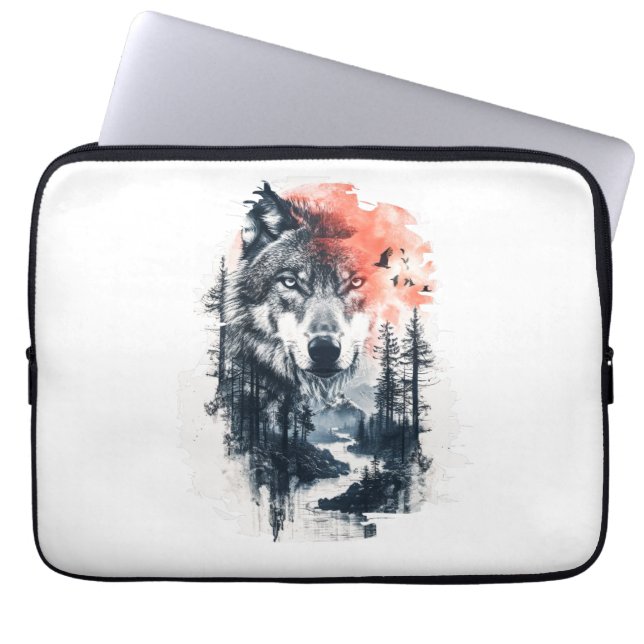 Funda Para Portátil Ilustracion Duo Tone Wolf (Frente)