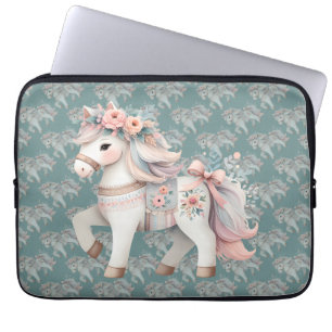 Funda Para Portátil Ilustracion Floral Pastel Horse Fantasy