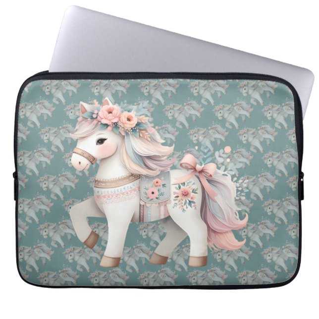 Funda Para Portátil Ilustracion Floral Pastel Horse Fantasy (Frente)