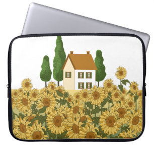 Funda Para Portátil Ilustracion House Sunflowers Field Vintage