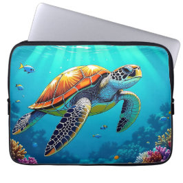 Funda Para Portátil Ilustracion Océano vibrante de tortuga marina