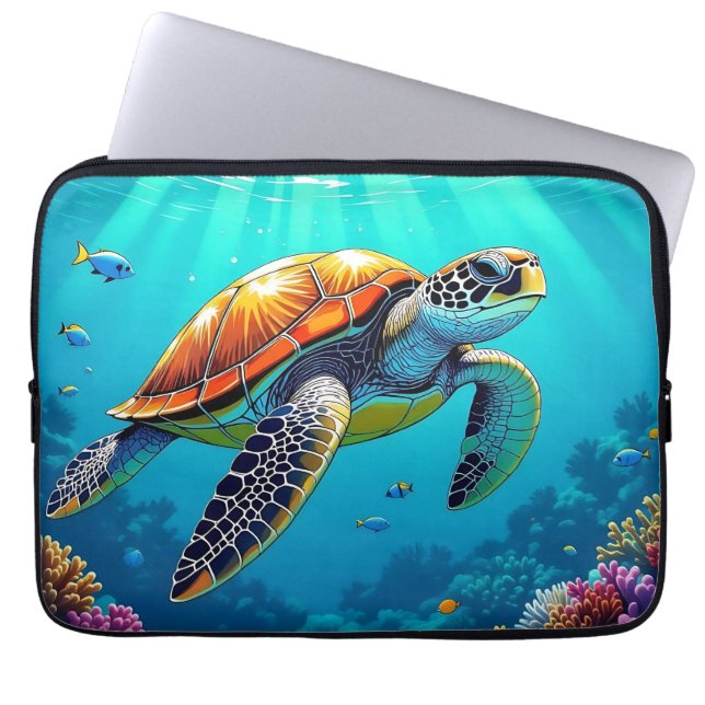Funda Para Portátil Ilustracion Océano vibrante de tortuga marina (Frente)