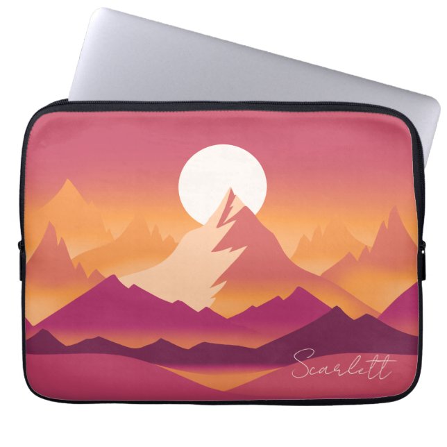 Funda Para Portátil Ilustracion paisajístico Desert Sun Mountain Peaks (Frente)