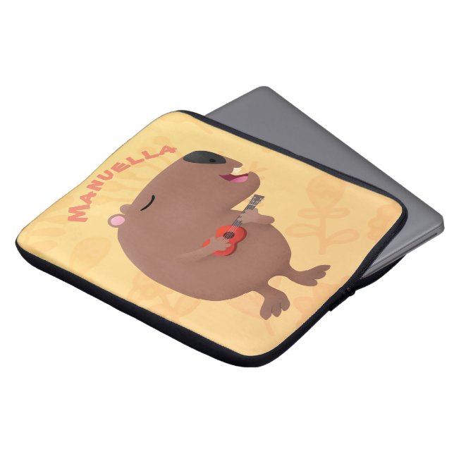 Funda Para Portátil Ilustracion personalizado de capybara ukulele cant (Superior anverso)