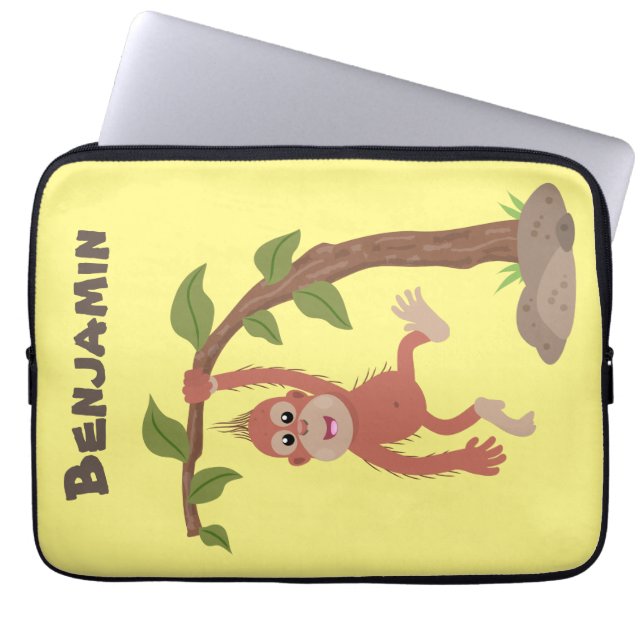 Funda Para Portátil Ilustracion personalizado de orangután bebé feliz (Frente)