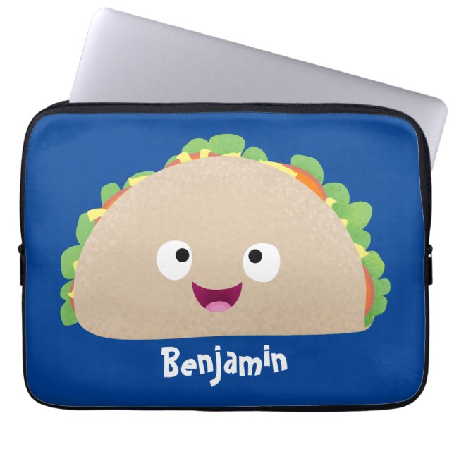Funda Para Portátil Ilustracion personalizado de taco alegre sonriente (Frente)