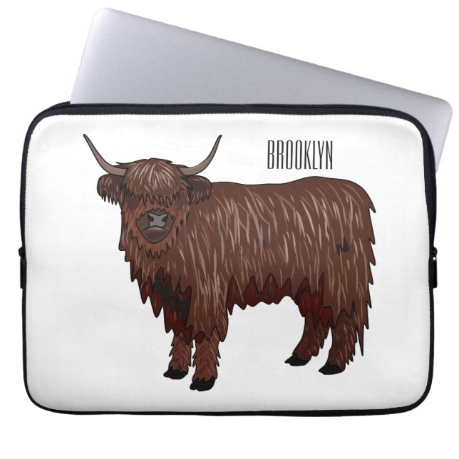 Funda Para Portátil Ilustracion personalizado de vaca de Highland (Frente)