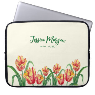 Funda Para Portátil Ilustracion Tulips de loro amarillo acuarela