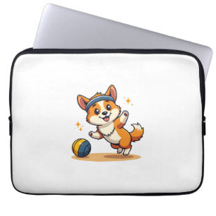 Funda Para Portátil Ilustración vectorial de perro Corgi vintage jugan