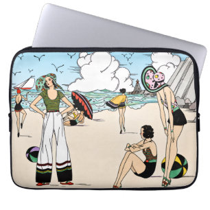 Funda Para Portátil Ilustración Vintage Art Déco de la Playa de la Déc