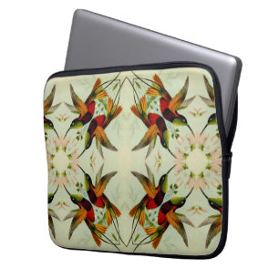 Funda Para Portátil Ilustración vintage de colibríes y flores