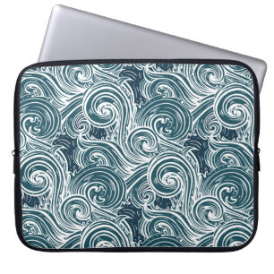 Funda Para Portátil Ilustracion Vintage de las olas de mar dibujadas a