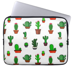 Funda Para Portátil Ilustraciones de cactus lindos Patrón Blanco
