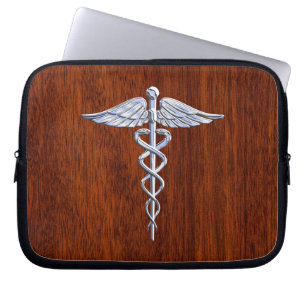Funda Para Portátil Imagen cromada como símbolo médico de Caduceus Imp
