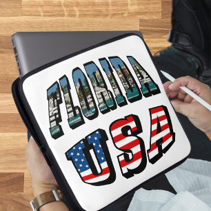 Funda Para Portátil Imagen de Florida y texto de bandera de Estados Un