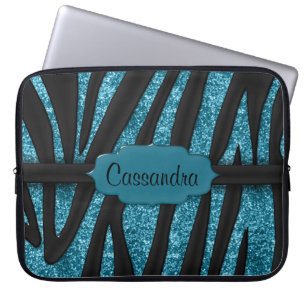 Funda Para Portátil Impresión a rayas de cebra Purpurinoso azul suave