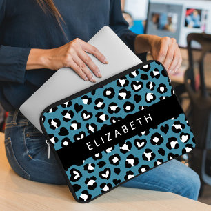 Funda Para Portátil Impresión animal, Leopardo azul, corazón, tu nombr