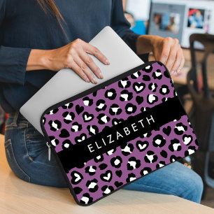 Funda Para Portátil Impresión animal, leopardo morado, corazón, tu nom