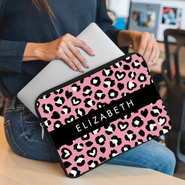 Funda Para Portátil Impresión animal, Leopardo rosa, corazón, tu nombr