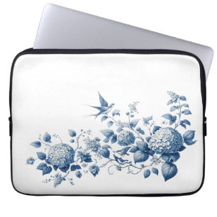 Funda Para Portátil Impresión Chinoiserie floral azul y blanca y con p
