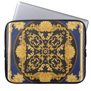 Funda Para Portátil Impresión de Bandana: Oro azul negro.