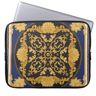 Funda Para Portátil Impresión de Bandana: Oro azul negro.