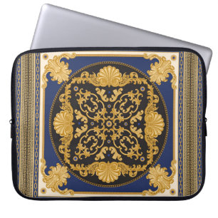 Funda Para Portátil Impresión de Bandana sobre fondo negro y azul, oro