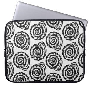 Funda Para Portátil Impresión de bloques de conchas espirales, negro y