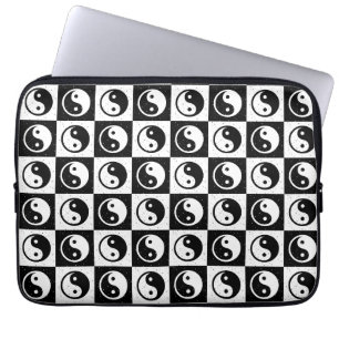 Funda Para Portátil Impresión de bloques en Zen Yin-yang en blanco neg