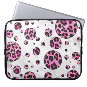Funda Para Portátil Impresión de dot de polka leopardo negro y rosa ca