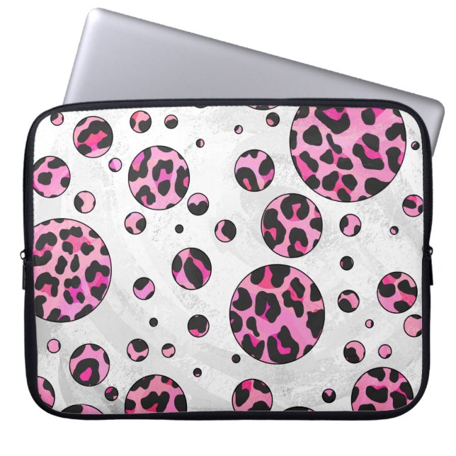 Funda Para Portátil Impresión de dot de polka leopardo negro y rosa ca (Frente)