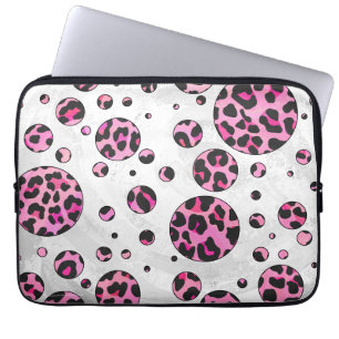Funda Para Portátil Impresión de dot de polka leopardo negro y rosa ca