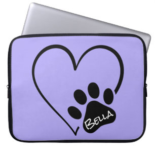 Funda Para Portátil Impresión de garras de perro con corazón y nombre