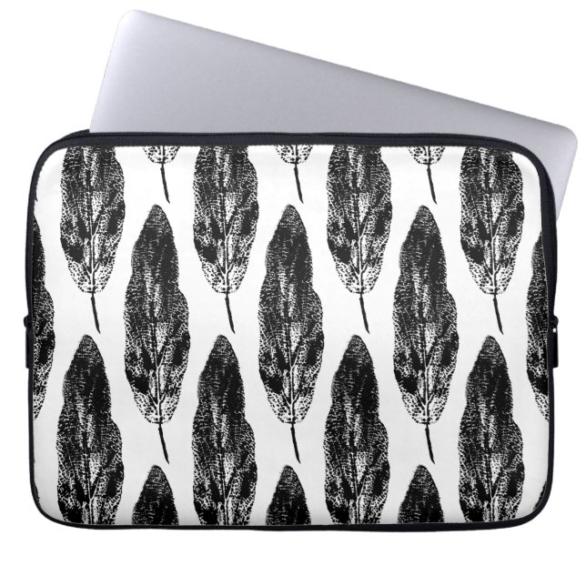 Funda Para Portátil Impresión de hojas de hojas de limón blanco y negr (Frente)
